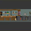 Stylish Game Room Interior With Bar Counter Stools Green Poker Table And Dartboard