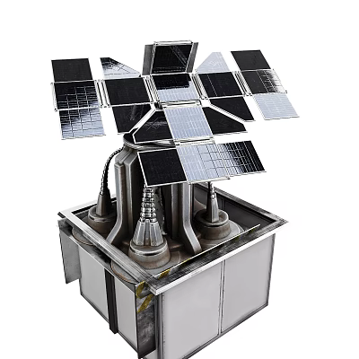 Industrial Solar Power Equipment With Multiple Solar Panels And Metal Support Structure 3d model