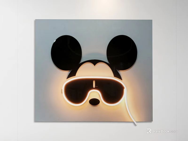 Illuminated Mickey Head Wall Decor With Black Ears And Neon Sunglasses 3d model 