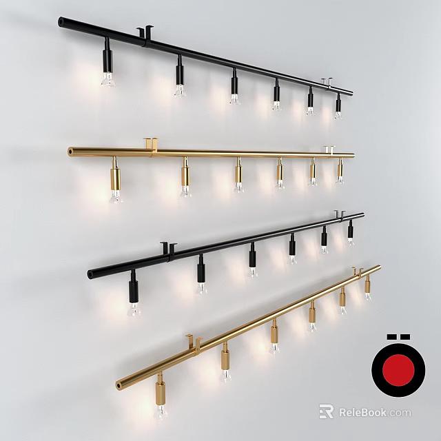 Modern Linear Chandeliers With Black And Gold Metal Bars And Multiple Bulbs 3d model 