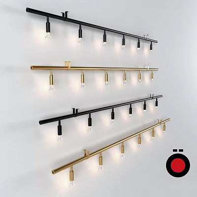 Modern Linear Chandeliers With Black And Gold Metal Bars And Multiple Bulbs 3d model