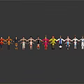 Colorful Human Figures Forming Arrow Shape On Gray Background