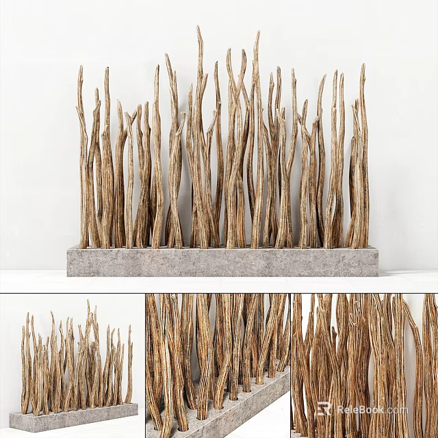 Natural Brown Twig Wall Decor With Gray Base Stand And Rustic Design 3d model 