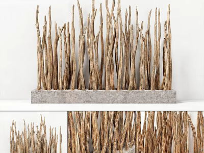 Natural Brown Twig Wall Decor With Gray Base Stand And Rustic Design 3d model
