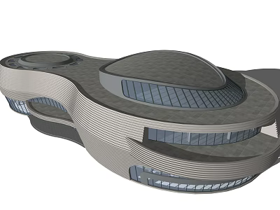 Streamlined Modern Building Design With Curved Roof And Large Glass Facade 3d model
