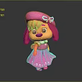 Cartoon Game Movie Character With Pink Hat Bow Orange Hair Purple Eyes Pink Dress