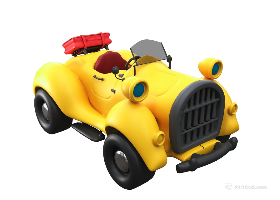 Yellow Vintage Toy Car With Red Seat Round Headlights And Black Grille 3d model 