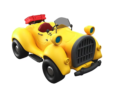 Yellow Vintage Toy Car With Red Seat Round Headlights And Black Grille 3d model
