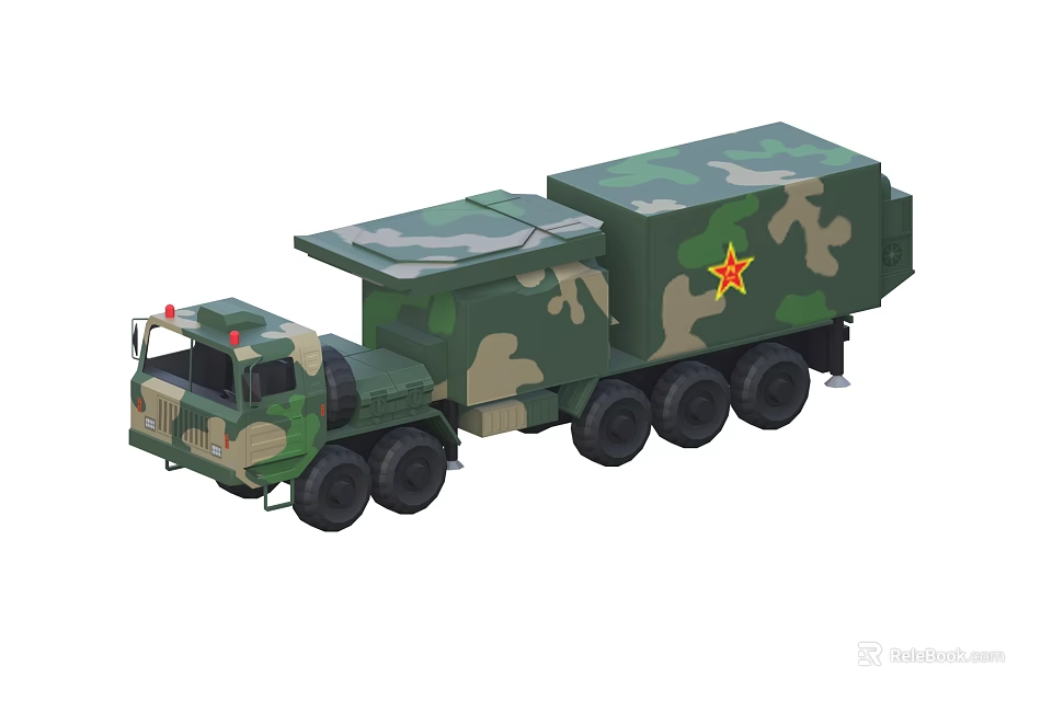 Military Camouflage Functional Vehicle With Red Star And Multiple Wheels 3d model 
