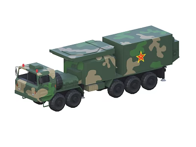 Military Camouflage Functional Vehicle With Red Star And Multiple Wheels 3d model