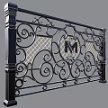 Black Wrought Iron Partition With Intricate Scrollwork Diamond Lattice And M Monogram 3d model