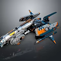 Detailed Sci Fi Mechanical Spaceship Model With Silver Blue Orange Intricate Design