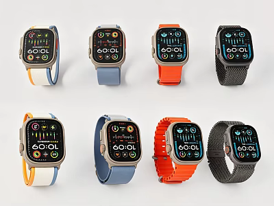 Modern Smart Watch Collection With Various Color Straps And Digital Displays 3d model