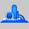 Hi Tech Blue 3D Architectural Structure With WSATE Logo Photo Check in Spot 3d model