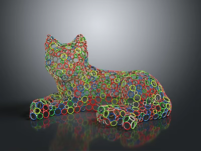 Colorful Cat Sculpture Composed of Small Circles Lying Down with Various Colors 3d model