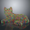 Colorful Cat Sculpture Composed of Small Circles Lying Down with Various Colors