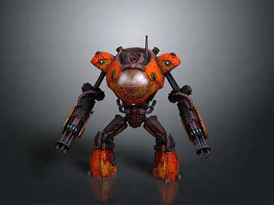 Orange Sci Fi Mech Robot Character For Game And Movie Scenes 3d model
