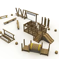 Wooden Playground Equipment Featuring Climbing Frames Slides Swings Balance Beams And Rollers