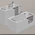 Two Modern White Bathtubs With Chrome Faucets And Glass Doors