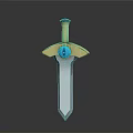 Fantasy Sword With Golden Hilt Blue Gemstone And Silver Blade Design
