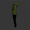 Green Casual Hoodie With Zip Up Front And Black Pants Design
