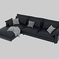 Modern Gray Leather Sectional Sofa With Decorative Pillows And Throw Blanket 3d model