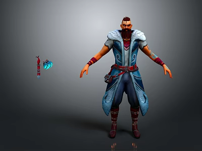 Male Warrior Character With Blue Butterfly Creature And Blue Robe Outfit 3d model