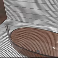 Transparent Blue Bathtub In Bathroom With White Striped Tiles And Silver Faucet