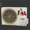 Red Fox Electronic Cooling Device With White Casing Circular Fan Grille And Warning Sign