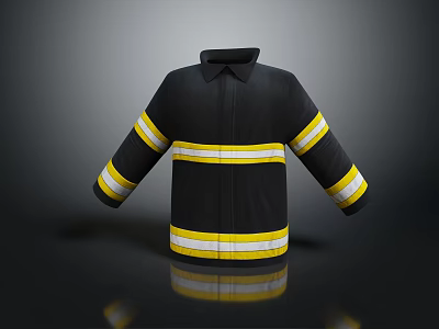 Firefighter Protective Jacket Black With Yellow White Stripes And Collar Design 3d model