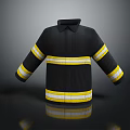 Firefighter Protective Jacket Black With Yellow White Stripes And Collar Design