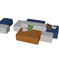 Modular Sofa Set With Blue White Orange Modules And Green Brown Cushions 3d model