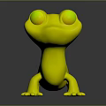 Cartoon Blue Lizard Character 3D Model With Big Eyes And Reflective Background 3d model