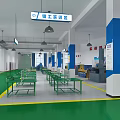 School Fitter Training Zone Featuring Green Floor Workbenches Blue Pillars And Equipment