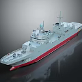 Military Warship Gray Hull Red Bottom Number 05 Antennas Deck Facilities In Studio Lighting