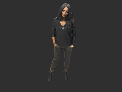 Game Character With Black Top Dark Pants And Boots Standing On Gray Background 3d model