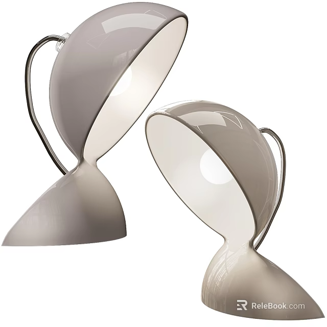Modern Table Lamp With Curved Metal Frame And Glossy White Shade Design 3d model 
