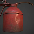 Vintage Red Fire Equipment Metal Container With Long Spout And Handle