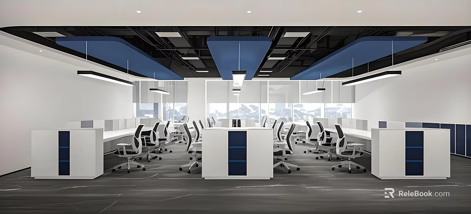 Modern Public Office Space With Open Layout Ergonomic Chairs And Large Windows 3d model 