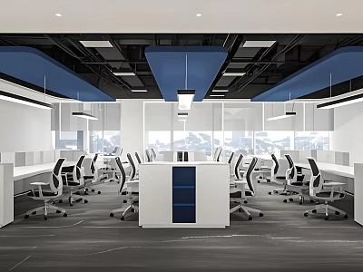 Modern Public Office Space With Open Layout Ergonomic Chairs And Large Windows 3d model