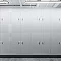White Mobile Shelving Units With Black Wheel Handles Multiple Shelves Neatly Arranged In Storage Room