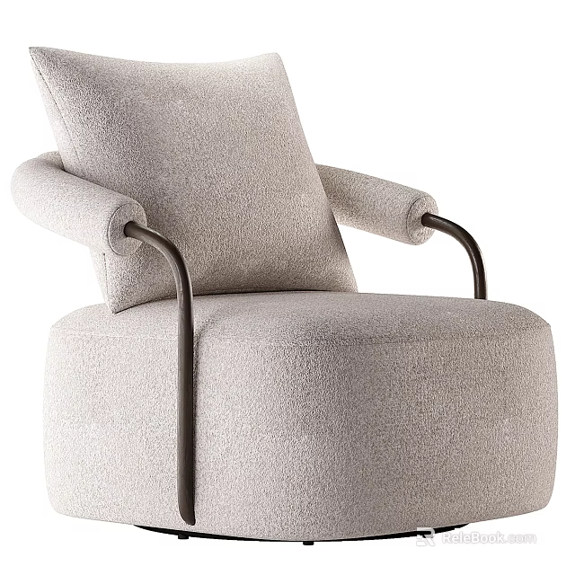 Light Gray Fabric Armchair with Modern Metal Arms and Comfortable Cushioned Design 3d model 