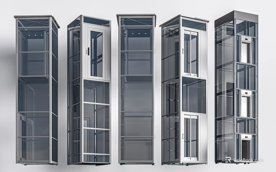 Various Modern Elevator Designs With Transparent Glass And Metal Frames 3d model