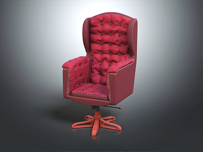Red Tufted Armchair With Orange Swivel Base And Elegant Button Details 3d model