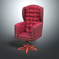 Red Tufted Armchair With Orange Swivel Base And Elegant Button Details