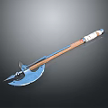 Blue Metal Battle Axe With Wooden Handle And White Wrapped Grip