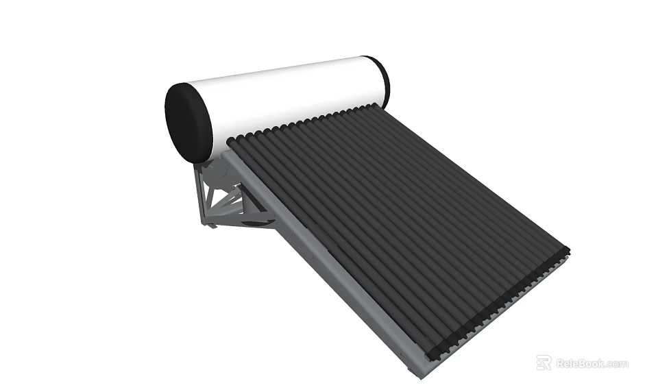 Solar Water Heater With Cylindrical Tank Black Absorption Tubes And Metal Stand 3d model 