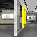 Modern Luxury Commercial Space Entrance With Marble Wall Gray Floor And Yellow Door Signage
