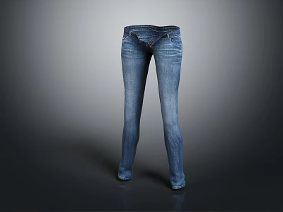 Blue Slim Fit Straight Leg Jeans With Classic Design And Casual Style 3d model