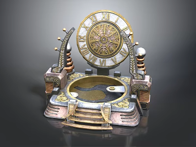Vintage Ornate Mechanical Device With Roman Numeral Dial Symmetrical Decorative Metal Base Intricate Design 3d model